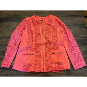 Jessica London Women’s Cotton Full Zip Jacket Eyelet Lace Pockets Size 12W Fall
